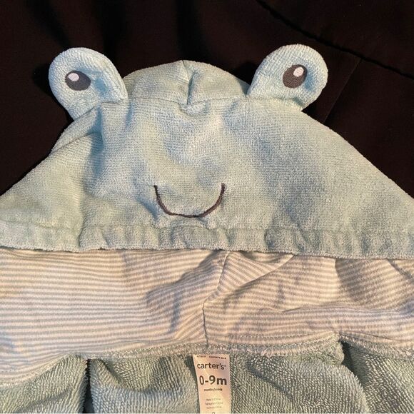 Carter’s 0-9 mo little Frog soft terry bathrobe light blue with hood NWOT - Picture 2 of 10